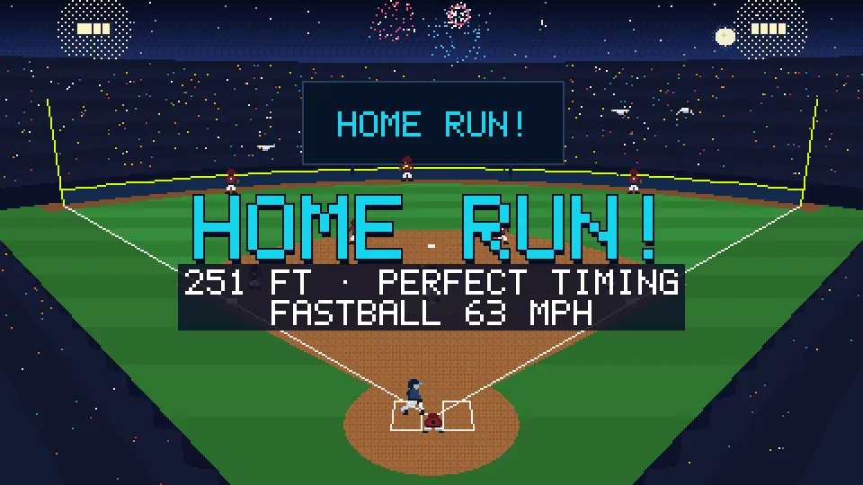 A home run in the Home Run Derby: the RIP-IT billboard, fireworks, and HOME RUN! over the field
